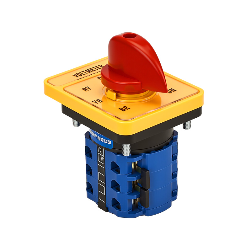 ZHUCO SZW26-20/YH5.3 Interruptor de cambio de voltaje de tres canales, siete posiciones y panel largo amarillo con manija roja