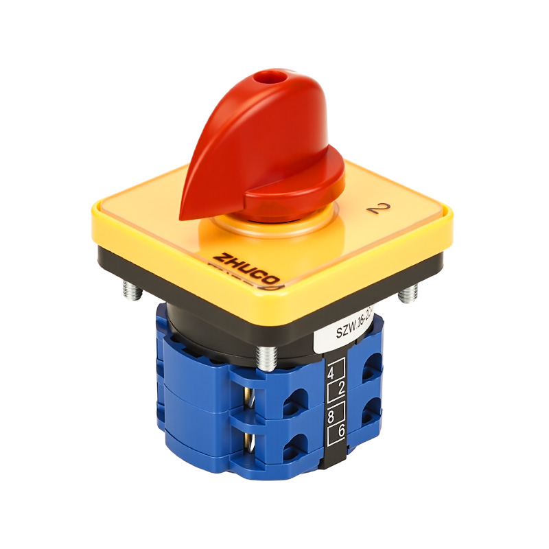 ZHUCO SZW26-20/D202.2 Panel amarillo manija roja 1-0-2 interruptor de cambio de dos secciones y tres posiciones