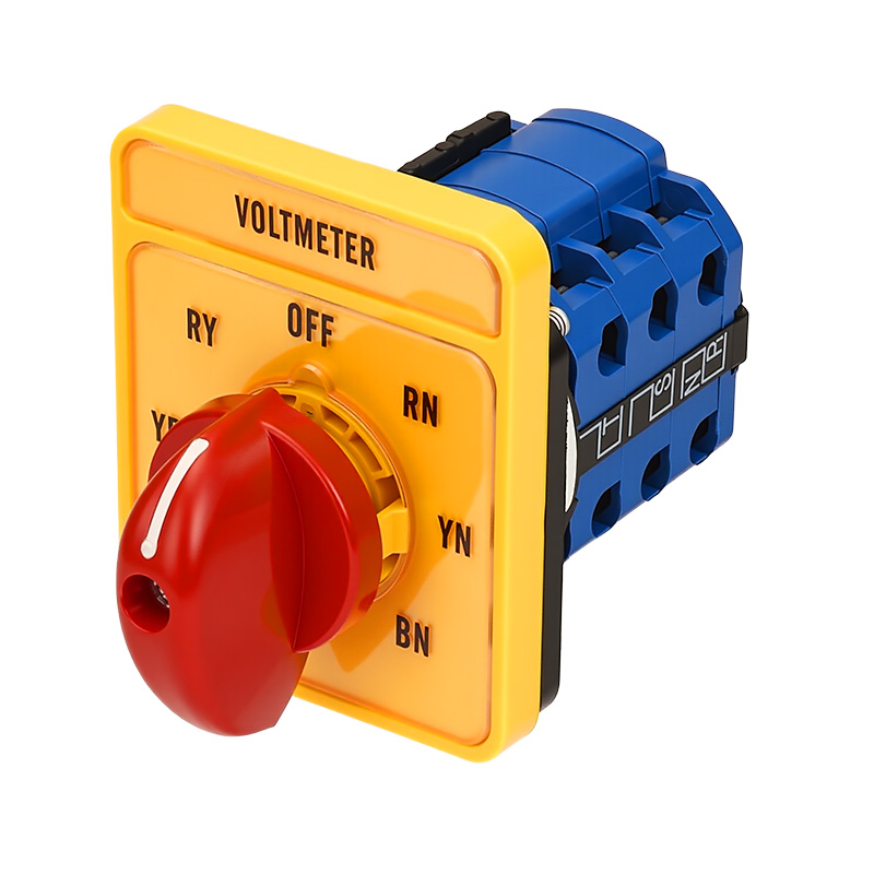 ZHUCO SZW26-20/YH5.3 Interruptor de cambio de voltaje de tres canales, siete posiciones y panel largo amarillo con manija roja