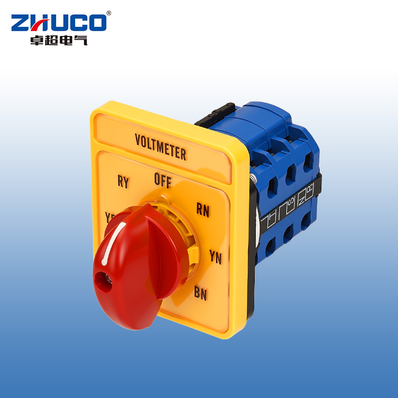 ZHUCO SZW26-20/YH5.3 Interruptor de cambio de voltaje de tres canales, siete posiciones y panel largo amarillo con manija roja